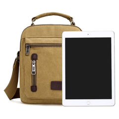 Men Canvas Casual Solid Color Crossbody Bag Large Capacity Multi-compartment Shoulder Crossbody Bag