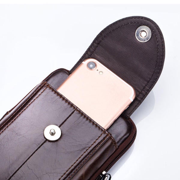 Men Genuine Leather Belt Bag Vintage Phone Pouch Multi-function Fanny pack