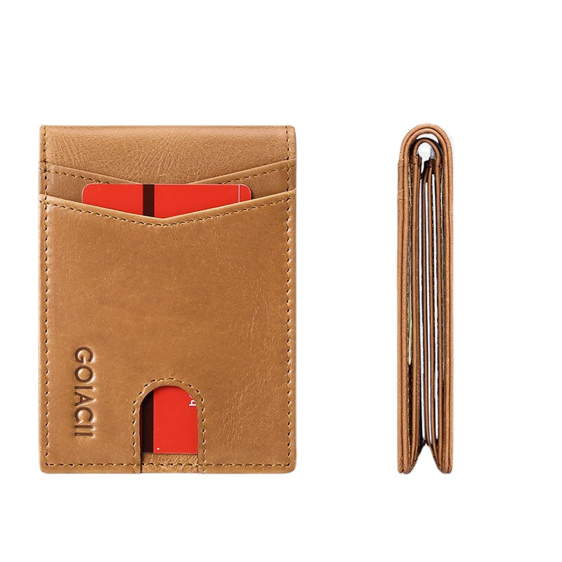 Men Short Oil Wax First Layer Cowhide Wallet RFID Blocking Multi-card Slot Card Holder Coin Purse