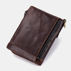 Men Genuine Leather RFID Anti-scanning Anti-Theft Zipper Wallet With Chain