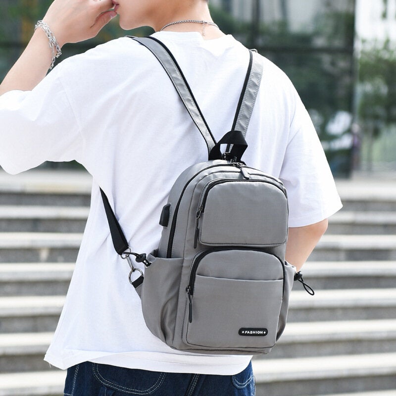 Men USB Charging Multi-carry Multi-Layers Waterproof Crossbody Bag Chest Sling Backpack