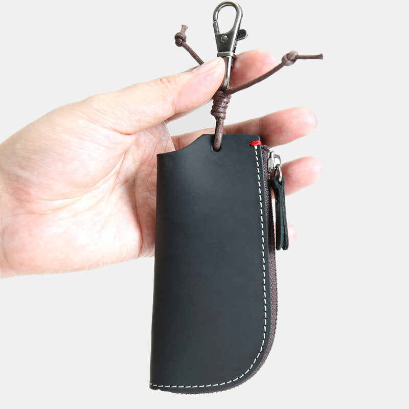 Men Genuine Leather Cowhide Mini Easy Carry Hanging Car Key Bag Keychain Wallet