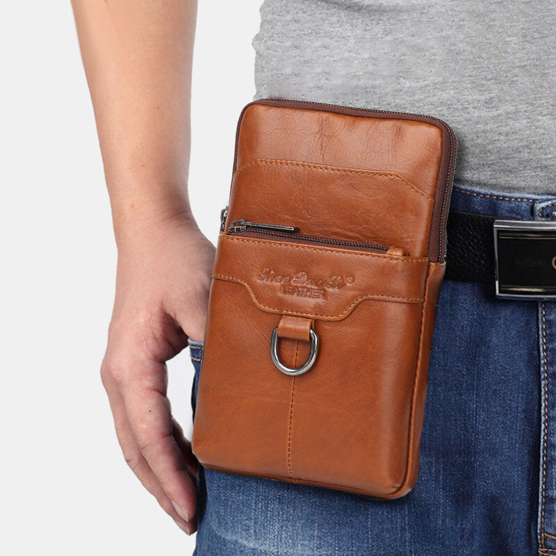 Men Genuine Leather Cowhide Vintage Business 6.5 Inch Phone Bag Crossbody Bag Waist Bag Sling Bag