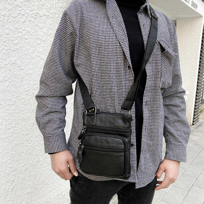 Men's Waterproof Leather Crossbody Bag - Large Capacity, Wear-Resistant