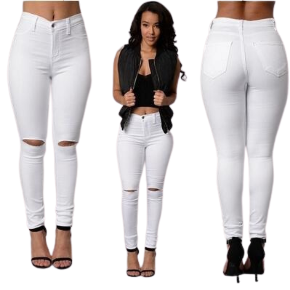 Slim Elasticity Skinny Hollow Out Knee Hole Jeans For Women