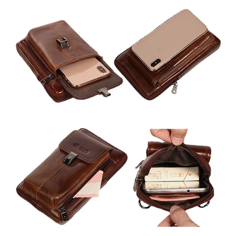 Men Genuine Leather 6.5 Inch Phone Bag Holder Belt Bag Waist Bag Crossbody Bag Shoulder Bag