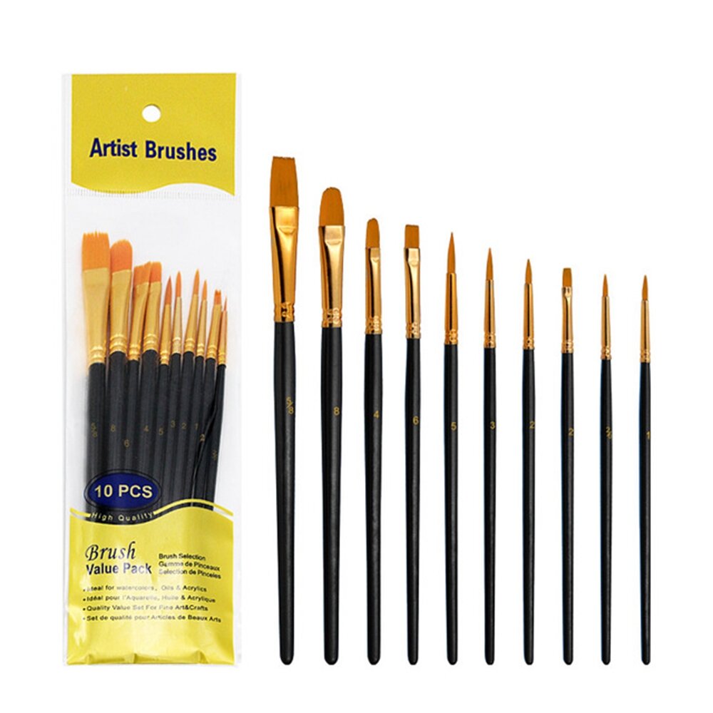 10 Pcs Mixed Head Painting Brush Nylon Brush Combination Set Oil Watercolor Painting Profession Art Supplies