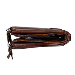 Men RFID Genuine Leather Short Double Zipper Wallet Card Holder Coin Bag