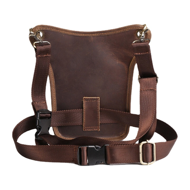 Men Retro Genuine Leather Multi-pocket Waist Bag Outdoor Sport 6.5 Inch Phone Bag Zipper Crossbody Bags Shoulder Bag