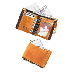 Men Genuine Leather Multi-slot Retro Business Fashion Leather Card Holder Wallet With Chain