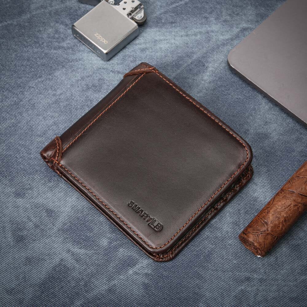 Men Bifold Short First Layer Cowhide Wallet Multi-card Slot Card Case Money Clip Coin Purse