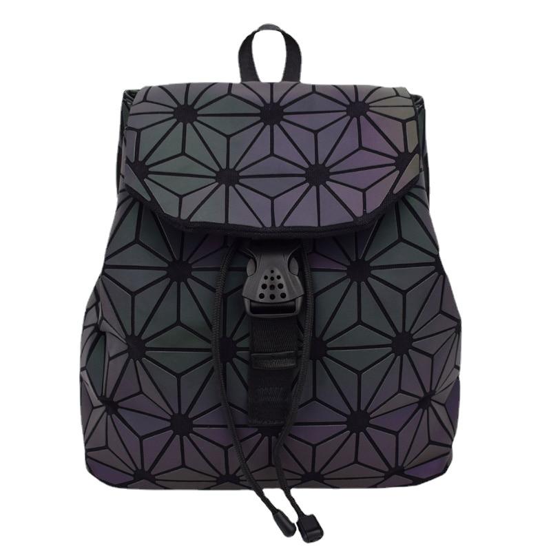 New Women Laser Luminous School Backpack Geometric Shoulder Bag Folding Student Bags For Teenage Girl