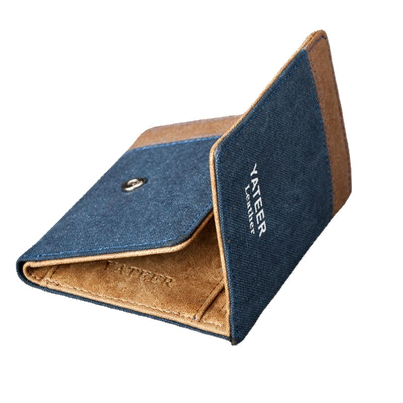 Men Canvas Tri-fold Short Wallet Coin Holder Card Holder Textured Wallet