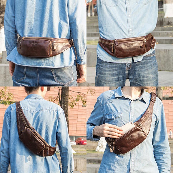 Men Genuine Leather Casual Outdoor Crossbody Bag Vintage Waist