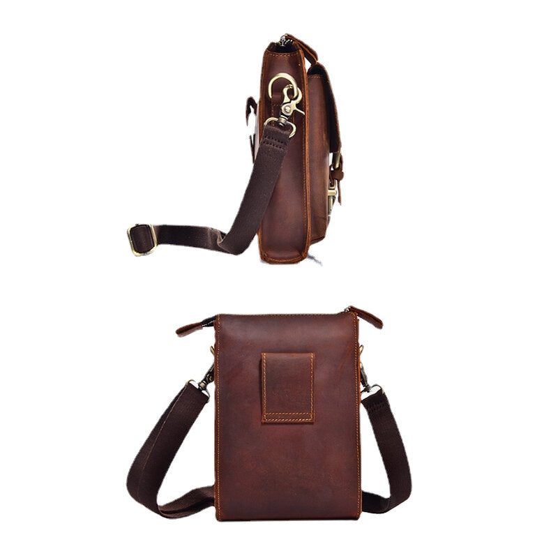 Men Genuine Leather Vintage Multi-functional Crossbody Bag Durable Belt Loop Waist Daily Belt Bag