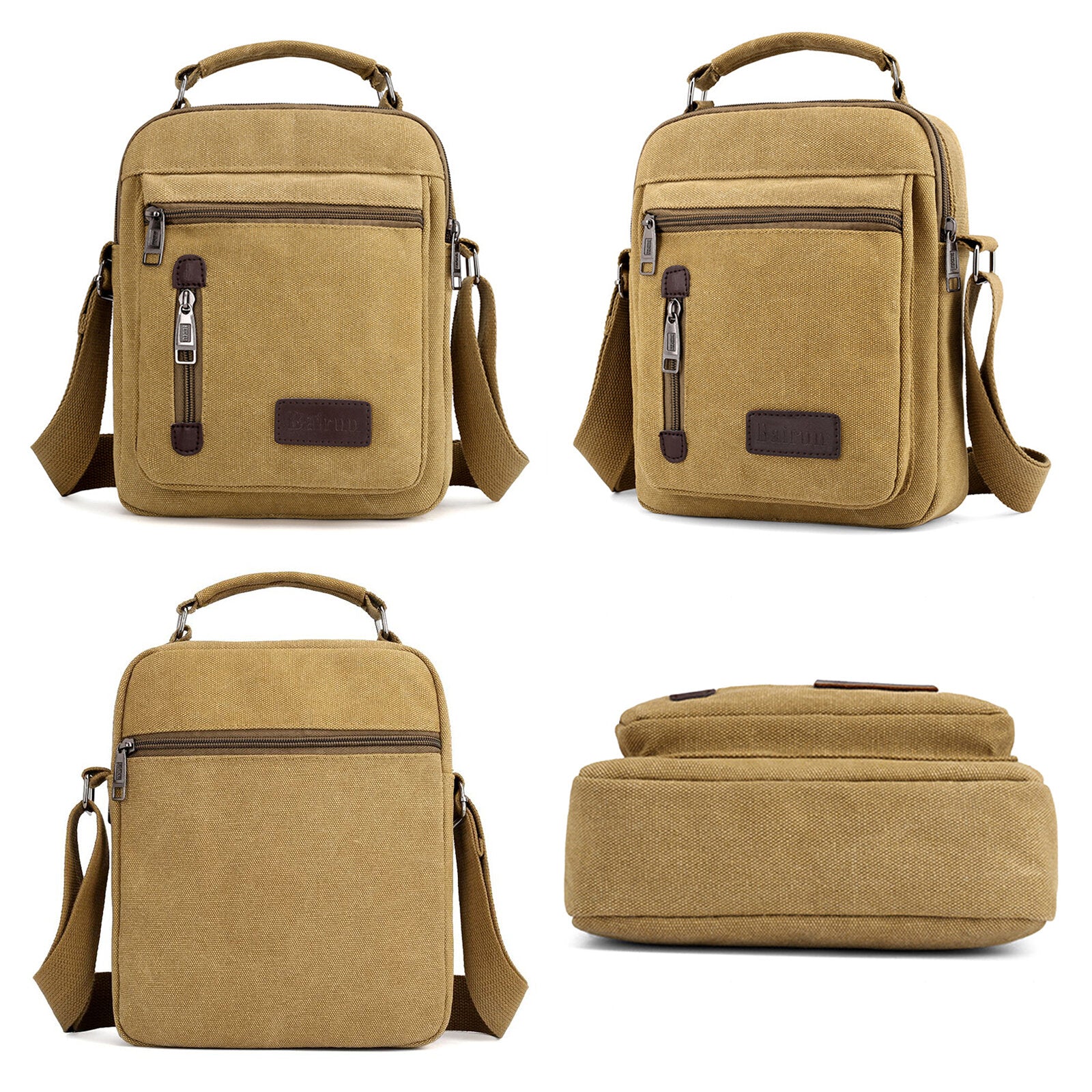 Men Canvas Casual Solid Color Crossbody Bag Large Capacity Multi-compartment Shoulder Crossbody Bag