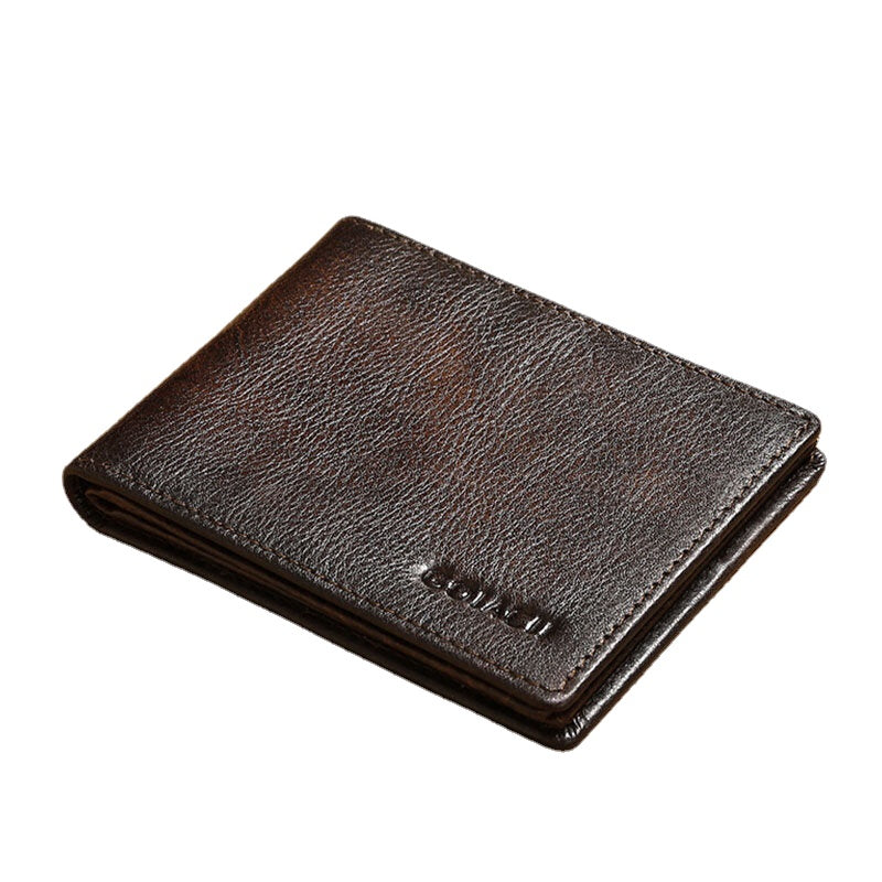 Men Genuine Leather RFID Anti-theft Multifunction Retro Large Capacity Foldable Card Holder Bag