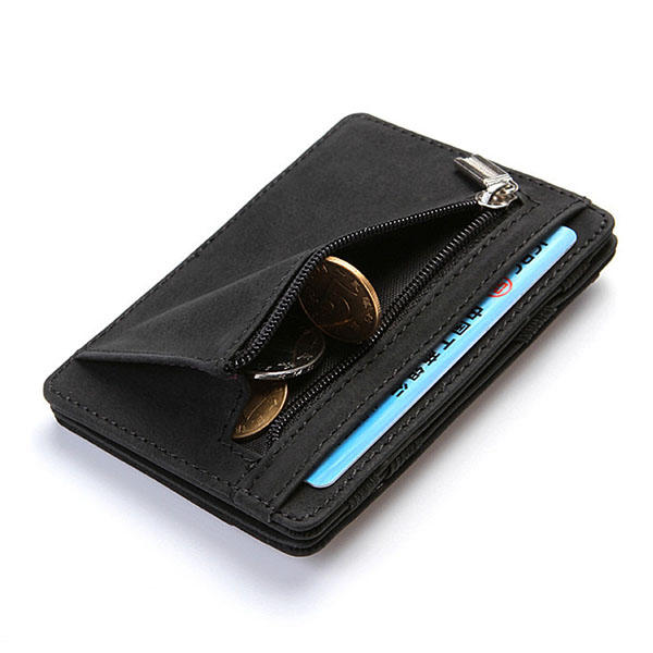 Men PU Leather Money Clip Thin Bifold Wallet Credit Card Holder