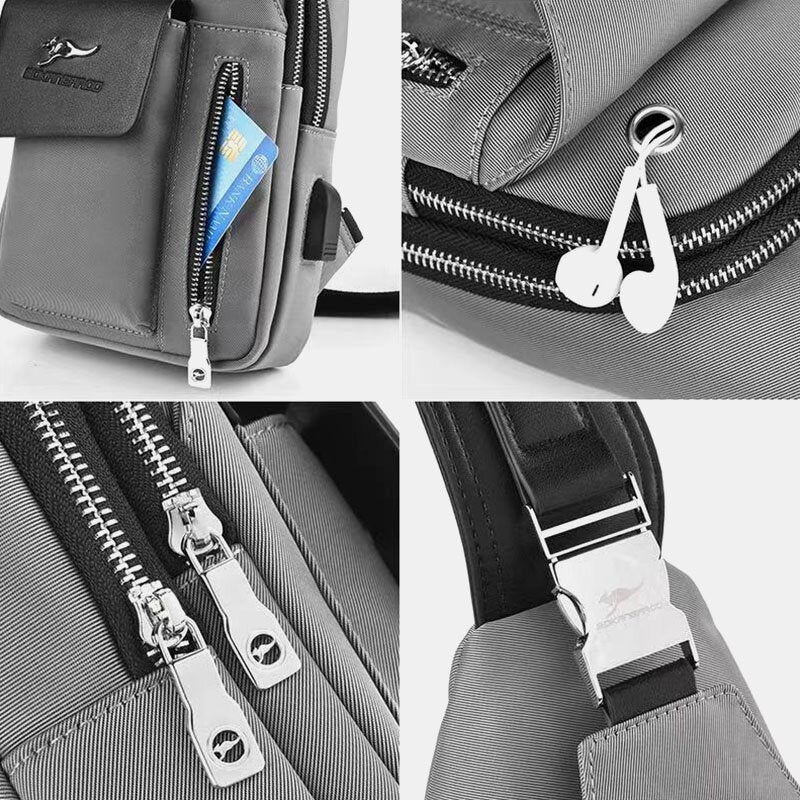 Men Oxford USB Charging Headphone Hole Design Chest Bag Multifunction Multi-pocket Waterproof Crossbody Shoulder Bag