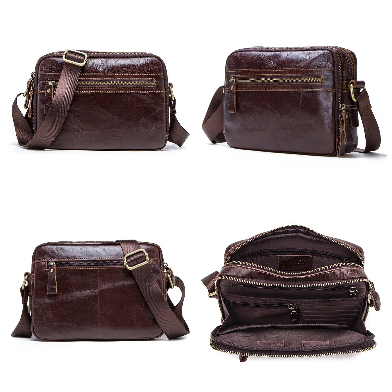 Men Genuine Leather Vintage Business Crossbody Bag Large Capacity Multifunctional Shoulder Messenger Bag