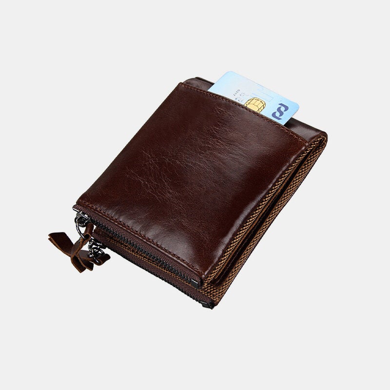 Men Genuine Leather RFID Anti-theft Multi-slots Retro Large Capacity Zipper Card Holder Wallet