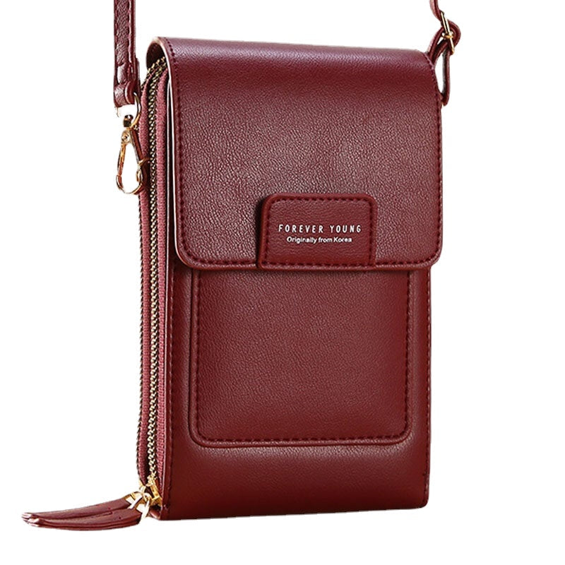 Women Multi-slots Flap Button Crossbody Bag Multi-pockets On The Back 7 Inch Phone Bag