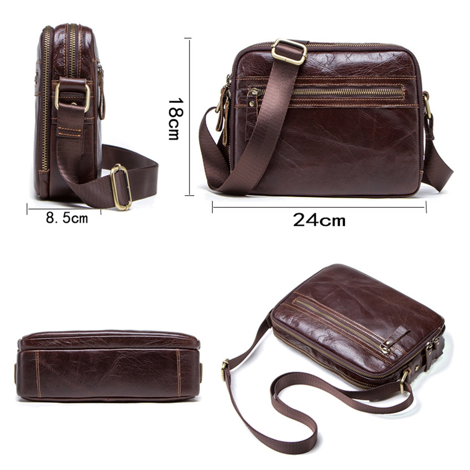 Men Genuine Leather Vintage Business Crossbody Bag Large Capacity Multifunctional Shoulder Messenger Bag