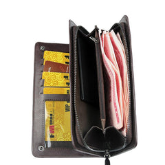 Men Faux Leather Long Wallet Business Money Zipper Wallet