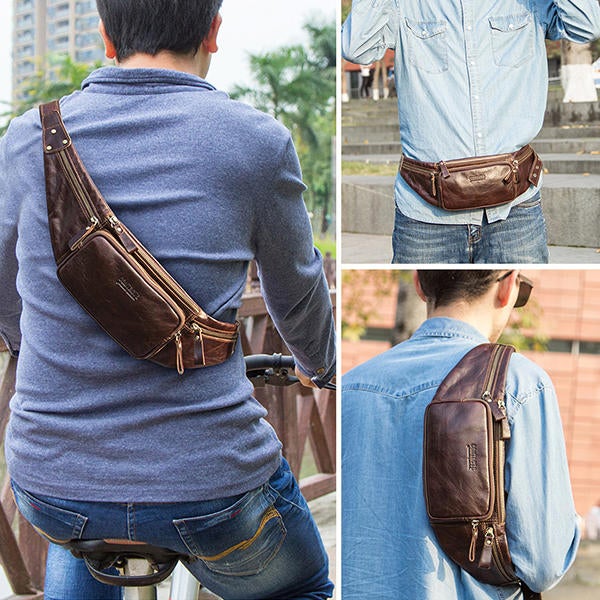 Men Genuine Leather Casual Outdoor Crossbody Bag Vintage Waist