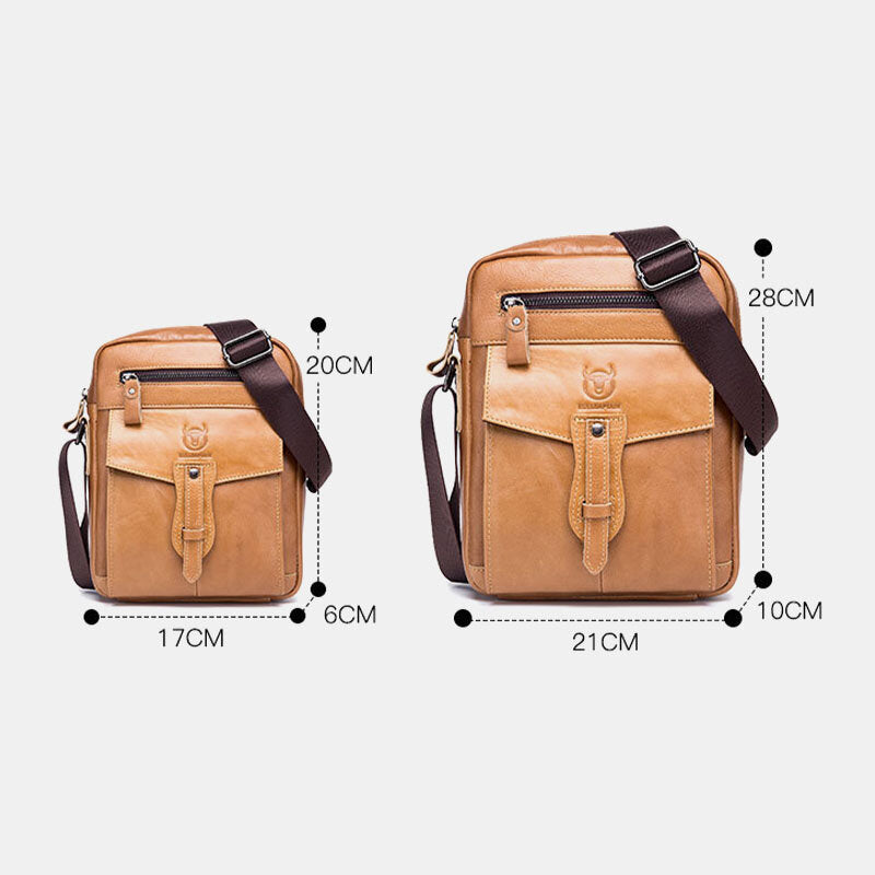 Men Genuine Leather Business Retro Solid Color Crossbody Bag Shoulder Bag