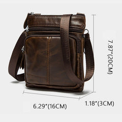 Men Genuine Leather Multi-pocket Casual Business 6.3Inch Phone Bag Crossbody Bags First Layer Cowhide Shoulder