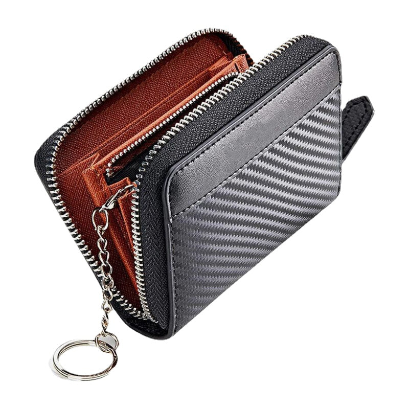 Unisex Microfiber Carbon Fiber Patchwork Coin Purse Card Case Wallet With Keychain