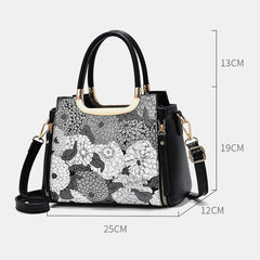 Women Color Flower Print Crossbody Multiple Compartments Zipper Handbag Shoulder Bag