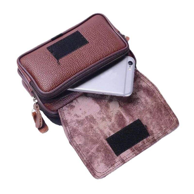 Men PU Leather Three-Layers Multifunction Waterproof Vintage Business 5.8 Inch Phone Bag Waist Bag