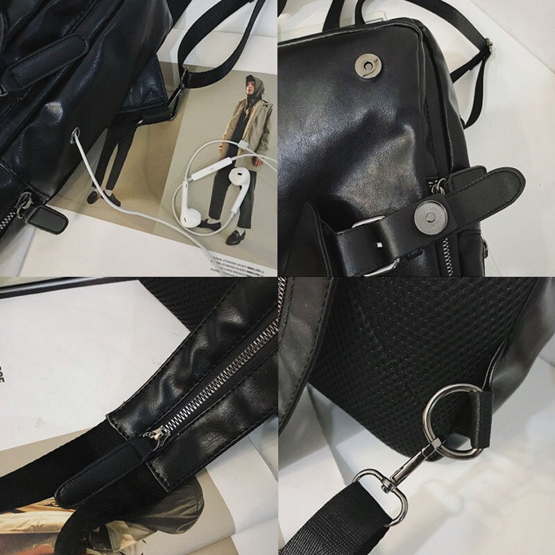 Men Retro Earphone Hole Multi-carry USB Charging Multi-Layers Waterproof Crossbody Bag Chest Sling