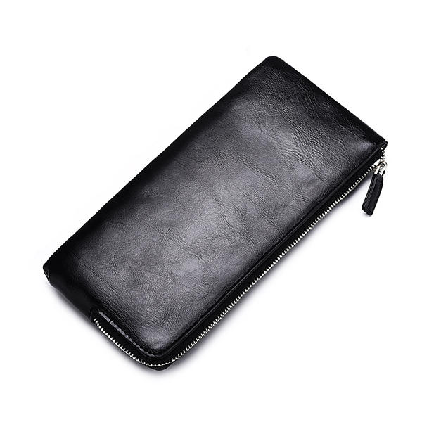 Men Genuine Leather Slim Multi-function Long Wallet Card Holder Phone Bag