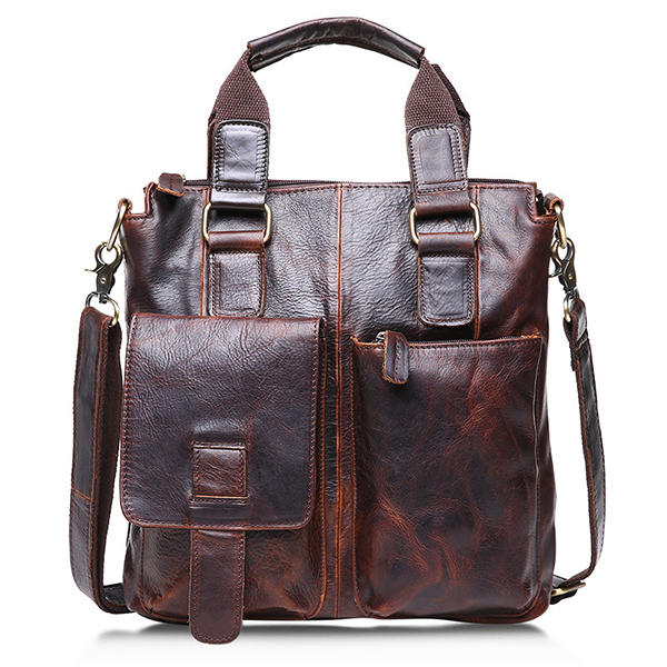 Retro Mens Bag Fashion Business Handbag Durable Real Leather Shoulder Bag