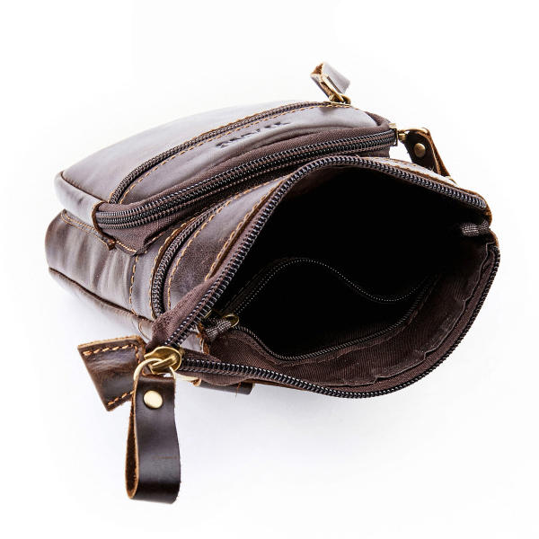 Men Phone Bag Multifunction Oil Wax Genuine Leather Shoulder Crossbody Bag Waist Bag