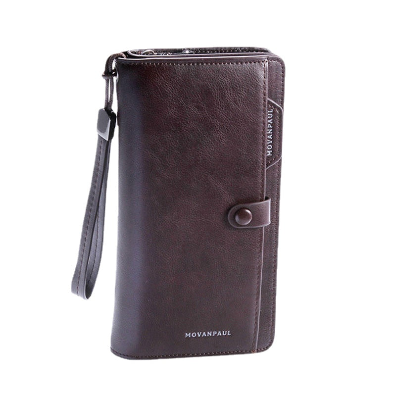 Men Faux Leather Long Wallet Business Money Zipper Wallet