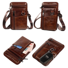 Men Genuine Leather 6.5 Inch Phone Bag Holder Belt Bag Waist Bag Crossbody Bag Shoulder Bag