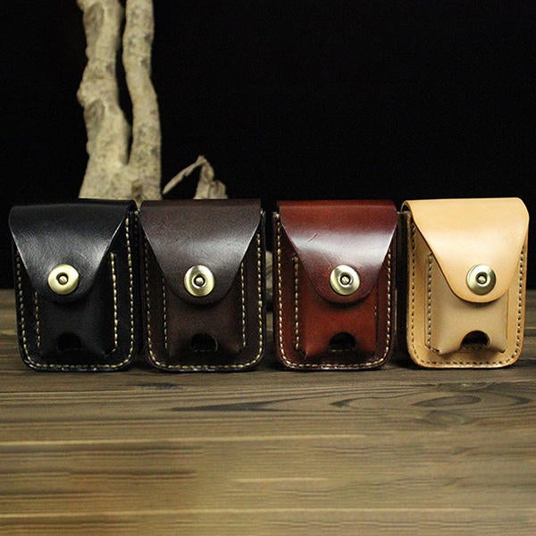 Men Genuine Leather Casual Cigarette Case Lighter Bag