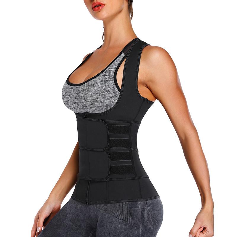 Zipper Double Belts Waist Corset Weight Loss Slimming Sweat Vest Workout Body Tank Top