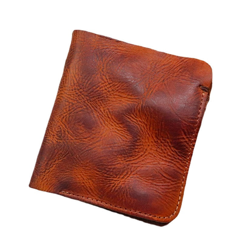 Men First Layer Cowhide Fold Wallet Simple two-card Slot Card Holder Money Clip Coin Purse