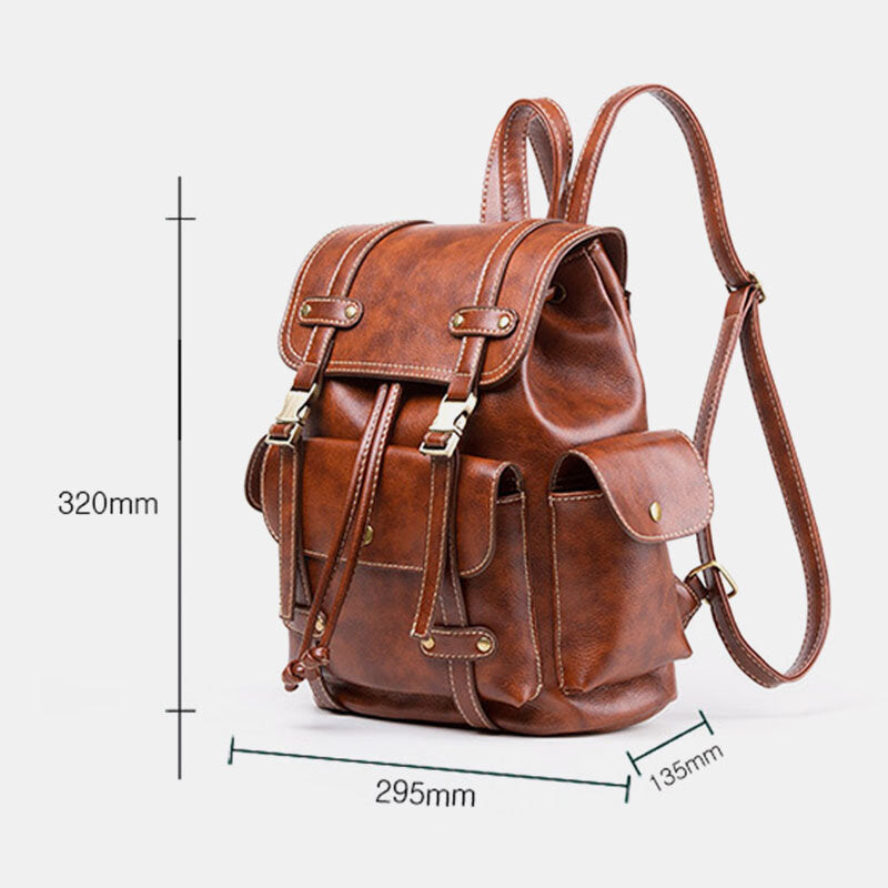 Unisex Faux Leather Business Retro Solid Color Daily Large Capacity School Bag Backpack