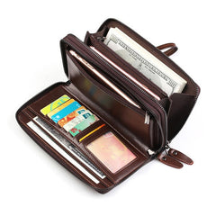 Men Oil Wax Leather Vintage Long Wallet Card Holder Phone Bag