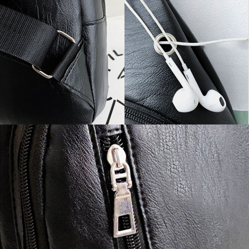 Men PU Leather Earphone Hole Multi-carry Waterproof Crossbody Bag Chest Bag Sling Bag