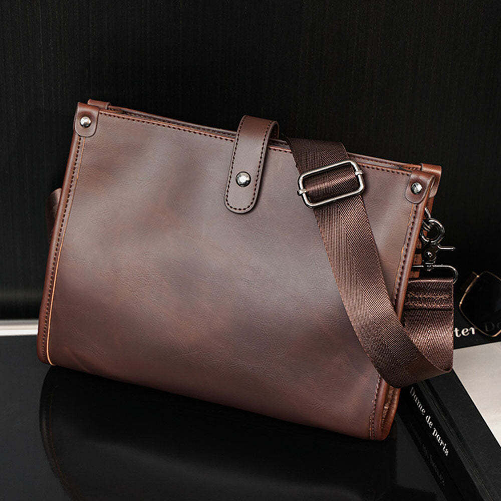 Men Vintage Large Capacity Crossbody Bag Faux Leather Wear Shoulder Bag