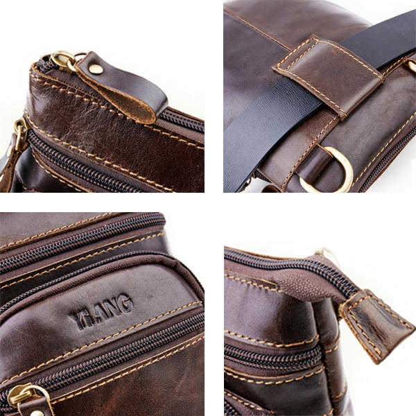 Men Phone Bag Multifunction Oil Wax Genuine Leather Shoulder Crossbody Bag Waist Bag