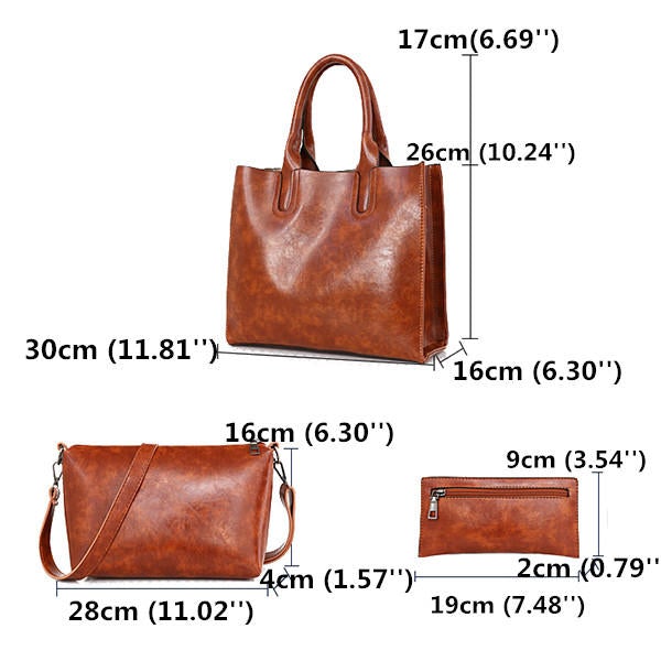 3 PCS Women Vintage Leisure Handbag Oil Wax Leather Crossbody Bag