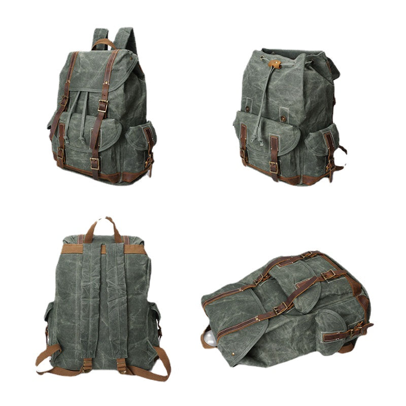 Men Vintage Canvas Leather Backpack Waterproof Travel Bag